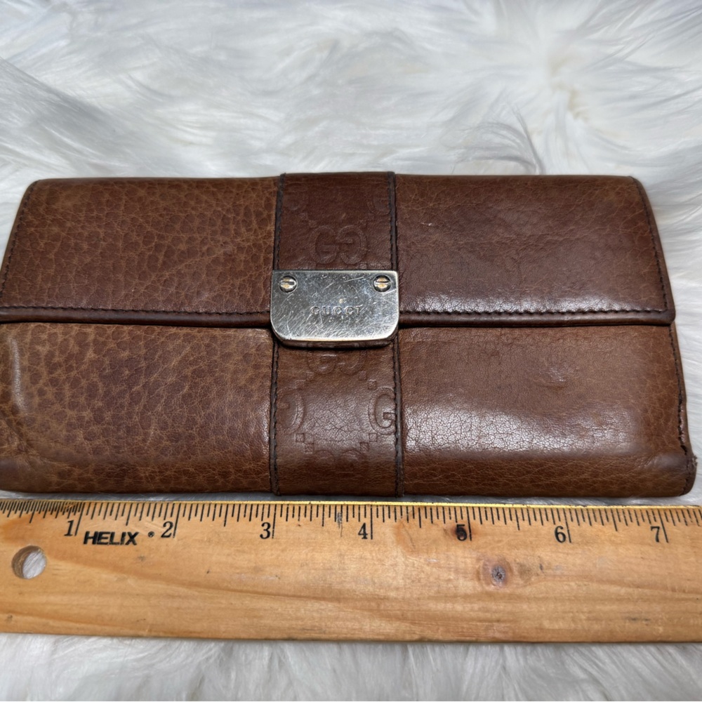 Gucci Brown Leather and GG Embossed Long Wallet 233028